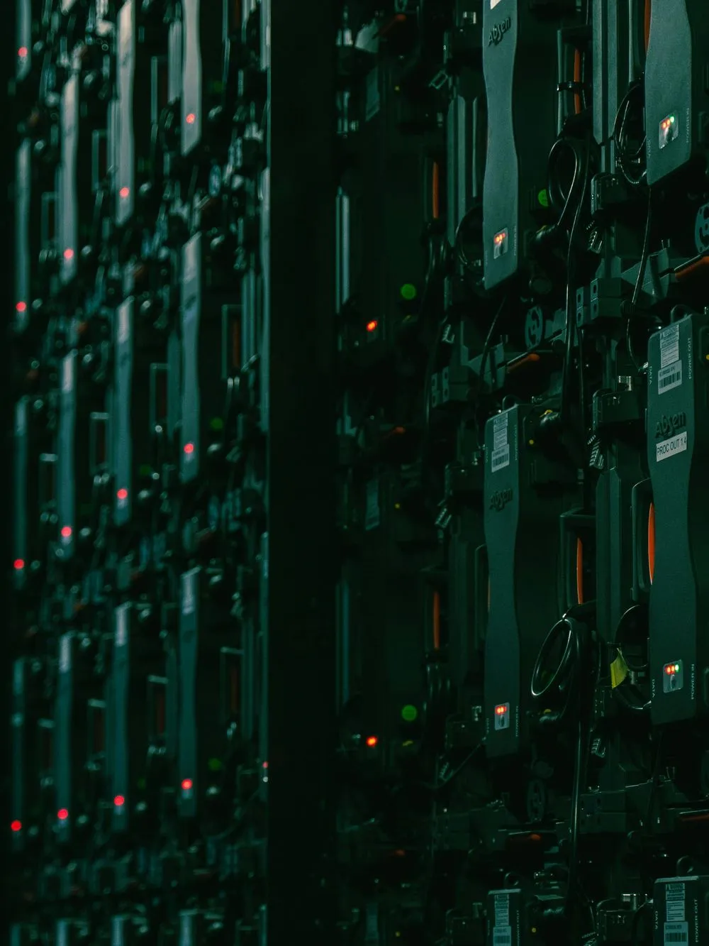 Computer servers on a rack vertically